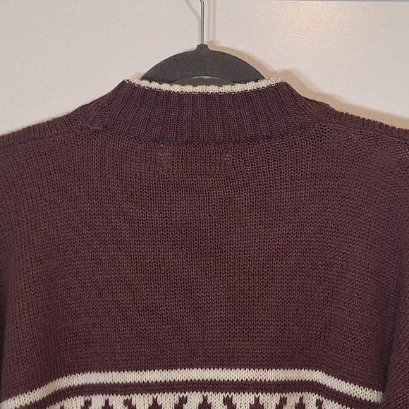 Vintage McGregor Pullover Sweater Fair Isle Ski Patch Large Navy White Mauve 90s - Picture 10 of 12